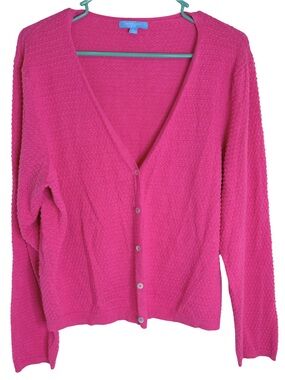 Draper James RSVP Hot Pink Button Down Textured Dot Cardigan Size XL